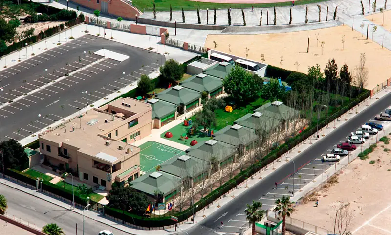Vista aérea actual de la escuela y sus jardines